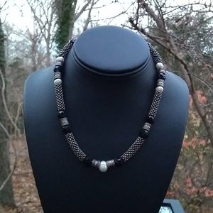 **HEAVY** Sterling Silver Blk Tourmaline FW Pearls